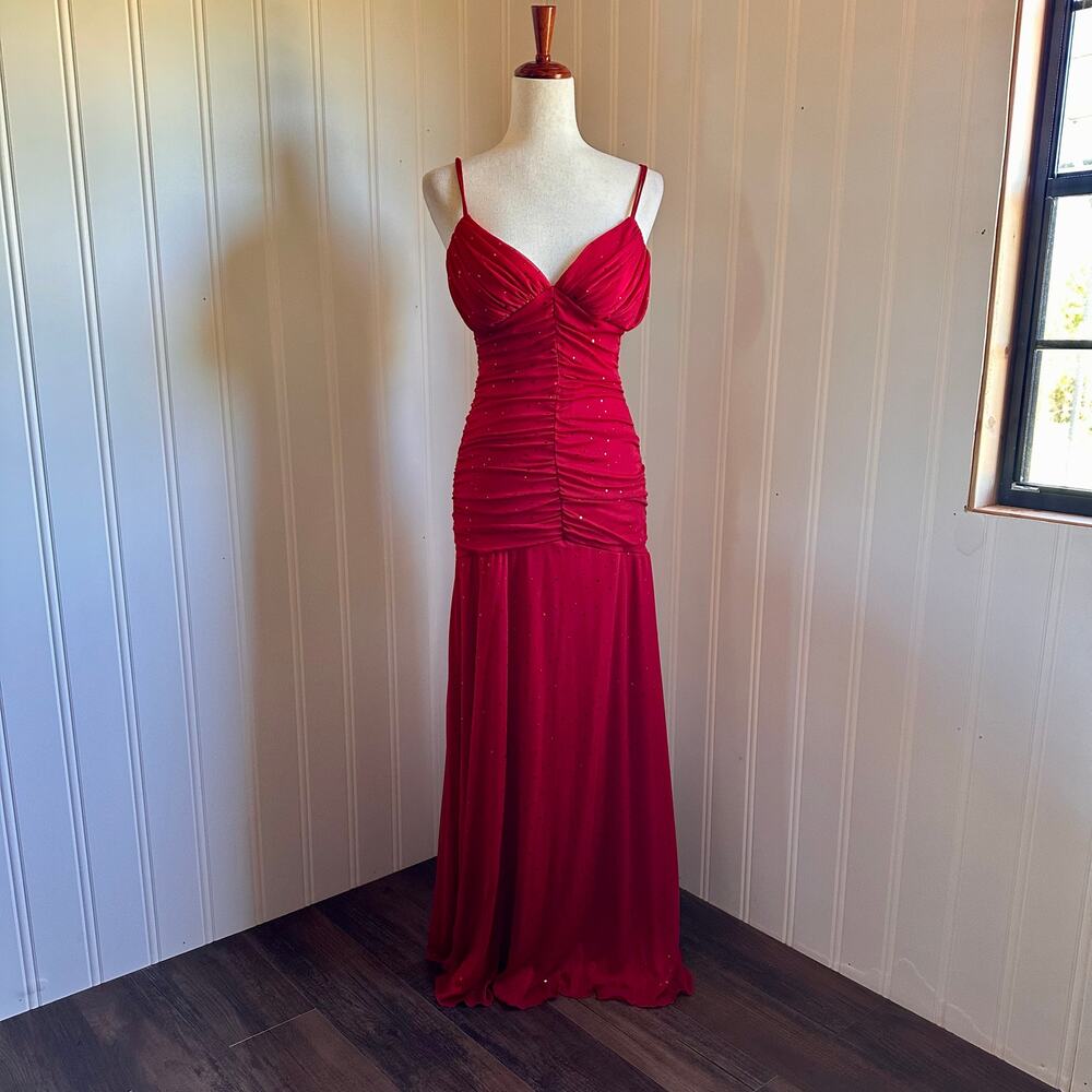 Vintage 90s/Y2K Fairy Red Maxi Dress L